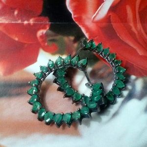 925 Genuine Africian Emerald Hoops.